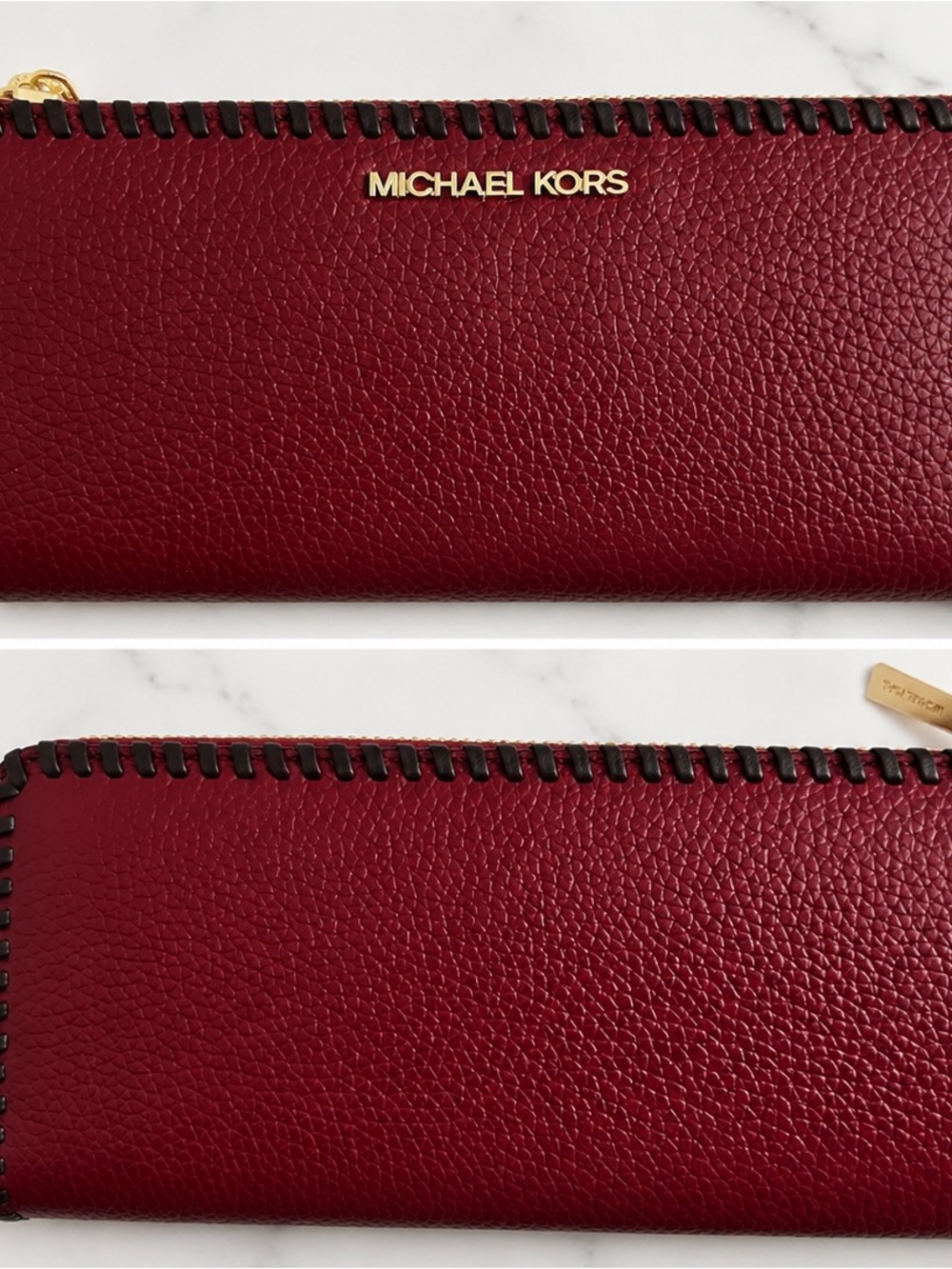 NWT - Michael Kors Jet Set Travel Large Pebbled Leather Quarter-Zip Wallet